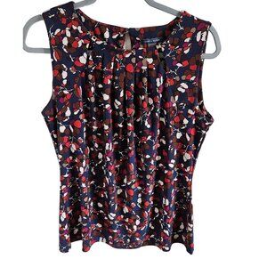 Tommy Hilfiger Womans Size M Sleeveless Jersey Floral Pleated Front Key Hole